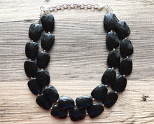Load image into Gallery viewer, Black chunky statement necklace, bib jewelry black necklace, black jewelry, black beaded necklace, black bubble, double strand black necklac