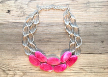 Load image into Gallery viewer, Pink & Clear Statement Necklace, big Beaded Chunky Jewelry, Double Strand wedding everyday large bead multi strand necklace, pink jewelry