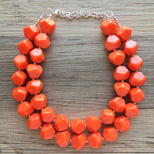 Load image into Gallery viewer, Bright Orange Chunky Statement Necklace, Big beaded jewelry, Double Strand Statement Necklace, Bib necklace, orange bridesmaid wedding silve