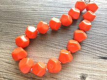 Load image into Gallery viewer, Orange Chunky Statement Necklace, Big beaded jewelry, single Strand Statement Necklace, Bib necklace, bright orange bridesmaid wedding