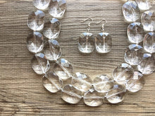 Load image into Gallery viewer, Clear Crystal Statement Necklace - Faceted Oval Beaded Everyday neutral jewelry - silver accents chunky bib necklace
