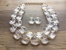 Load image into Gallery viewer, Clear Crystal Statement Necklace - Faceted Oval Beaded Everyday neutral jewelry - silver accents chunky bib necklace