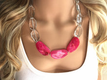 Load image into Gallery viewer, Pink & Clear Statement Necklace, big Beaded Chunky Jewelry, single Strand wedding everyday large bead multi strand necklace, pink jewelry