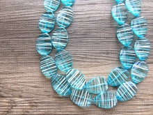 Load image into Gallery viewer, Ice Blue White Statement Jewelry Set, big Beaded Chunky necklace bracelet earrings, Double Strand wedding, bridesmaid necklace, blue earring