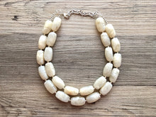 Load image into Gallery viewer, Cream Big Bead Necklace, multi Strand Statement Jewelry, cream Chunky bib, bridesmaid necklace, eggshell jewelry, beaded jewelry