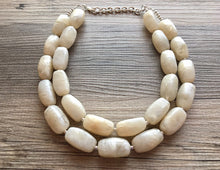 Load image into Gallery viewer, Cream Big Bead Necklace, multi Strand Statement Jewelry, cream Chunky bib, bridesmaid necklace, eggshell jewelry, beaded jewelry