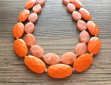 Load image into Gallery viewer, Peachy & Orange Statement Necklace Jewelry Set, Chunky Jewelry Big Beaded 2 Strand Necklace, orange Necklace, peach Jewelry Set, peach