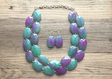 Load image into Gallery viewer, Pink & Green Chunky Statement Necklace, Big beaded jewelry, Double Strand Statement Necklace, pink green jewelry set earrings