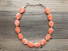 Load image into Gallery viewer, Peachy Orange Statement Necklace Jewelry Set, Chunky Jewelry Big Beaded 1 Strand Necklace, orange Necklace, peach Jewelry Set, peach