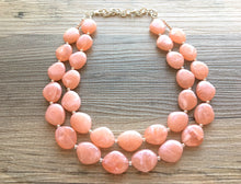 Load image into Gallery viewer, Peach Chunky Statement jewelry set, Big bib beaded jewelry, Double Strand Statement Necklace earrings, peach bridesmaid wedding, Magnolia