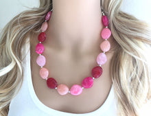 Load image into Gallery viewer, Pink Ombré Chunky Statement jewelry set, Big bib beaded jewelry, Single Strand Statement Necklace earrings, bridesmaid wedding, Magnolia
