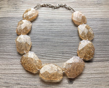 Load image into Gallery viewer, Champagne Crackle beaded statement necklace, single strand necklace, champagne jewelry, big bead jewelry, tan necklace, brown jewelry
