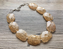 Load image into Gallery viewer, Champagne Crackle beaded statement necklace, single strand necklace, champagne jewelry, big bead jewelry, tan necklace, brown jewelry