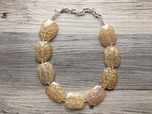 Load image into Gallery viewer, Champagne Crackle beaded statement necklace, single strand necklace, champagne jewelry, big bead jewelry, tan necklace, brown jewelry