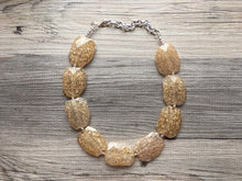 Load image into Gallery viewer, Champagne Crackle beaded statement necklace, single strand necklace, champagne jewelry, big bead jewelry, tan necklace, brown jewelry