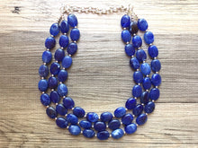 Load image into Gallery viewer, Royal Blue Chunky Statement Necklace, blue bib necklace, blue necklace, dark blue necklace, royal blue wedding, bridesmaid necklace