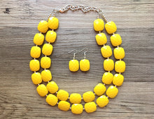 Load image into Gallery viewer, Yellow Statement jewelry set, Chunky Beaded Necklace, yellow Jewelry, bright colorful Necklace, yellow beaded necklace, yellow earrings