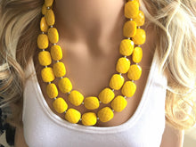 Load image into Gallery viewer, Yellow Statement jewelry set, Chunky Beaded Necklace, yellow Jewelry, bright colorful Necklace, yellow beaded necklace, yellow earrings