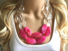 Load image into Gallery viewer, Pink & Clear Statement Necklace - big Beaded Chunky Jewelry - Double Strand wedding or everyday large bead multi strand