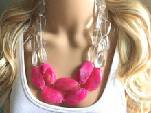 Load image into Gallery viewer, Pink & Clear Statement Necklace, big Beaded Chunky Jewelry, Double Strand wedding everyday large bead multi strand necklace, pink jewelry