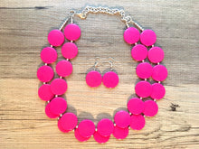 Load image into Gallery viewer, Pink Statement jewelry set, Chunky Beaded Necklace, pink Jewelry, Fall Jewelry, Fall Necklace, Hot pink Necklace, magenta beaded necklace