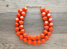 Load image into Gallery viewer, Bright Orange Chunky Statement Necklace, Big beaded jewelry, Double Strand Statement Necklace, Bib necklace, orange bridesmaid wedding silve