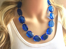 Load image into Gallery viewer, Royal blue Statement Necklace & Earring set, blue jewelry, Your Choice of GOLD or SILVER, navy bib chunky necklace, dark blue round necklace