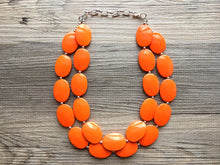 Load image into Gallery viewer, Orange Chunky Statement Necklace, Big beaded jewelry, Double Strand Statement Necklace, Bib necklace, bright orange bridesmaid wedding