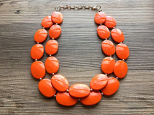 Load image into Gallery viewer, Orange Chunky Statement Necklace, Big beaded jewelry, Double Strand Statement Necklace, Bib necklace, bright orange bridesmaid wedding