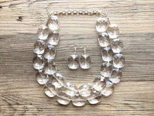 Load image into Gallery viewer, Clear Crystal Statement Necklace - Faceted Oval Beaded Everyday neutral jewelry - silver accents chunky bib necklace