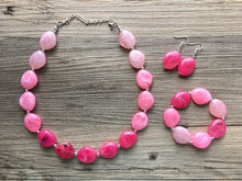Load image into Gallery viewer, Pink Ombré Chunky Statement jewelry set, Big bib beaded jewelry, Single Strand Statement Necklace earrings, bridesmaid wedding, Magnolia