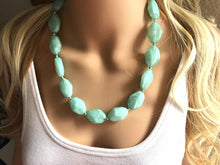 Load image into Gallery viewer, Mint Statement Necklace, Single Strand Chunky Beaded Necklace, Mint Green Jewelry, Spring Jewelry, green Necklace, mint green beaded necklac