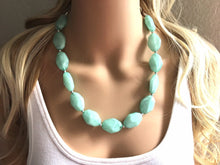 Load image into Gallery viewer, Mint Statement Necklace, Single Strand Chunky Beaded Necklace, Mint Green Jewelry, Spring Jewelry, green Necklace, mint green beaded necklac