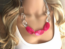 Load image into Gallery viewer, Pink & Clear Statement Necklace, big Beaded Chunky Jewelry, single Strand wedding everyday large bead multi strand necklace, pink jewelry
