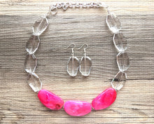 Load image into Gallery viewer, Pink & Clear Statement Necklace, big Beaded Chunky Jewelry, single Strand wedding everyday large bead multi strand necklace, pink jewelry