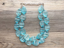 Load image into Gallery viewer, Ice Blue White Statement Jewelry Set, big Beaded Chunky necklace bracelet earrings, Double Strand wedding, bridesmaid necklace, blue earring