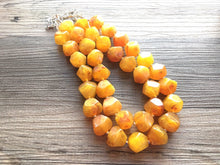 Load image into Gallery viewer, Firey Marigold Chunky Statement Necklace, Big beaded jewelry, red orange Statement Necklace, Bib necklace, yellow bridesmaid wedding