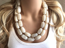 Load image into Gallery viewer, Cream Big Bead Necklace, multi Strand Statement Jewelry, cream Chunky bib, bridesmaid necklace, eggshell jewelry, beaded jewelry
