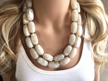 Load image into Gallery viewer, Cream Big Bead Necklace, multi Strand Statement Jewelry, cream Chunky bib, bridesmaid necklace, eggshell jewelry, beaded jewelry