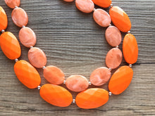 Load image into Gallery viewer, Peachy & Orange Statement Necklace Jewelry Set, Chunky Jewelry Big Beaded 2 Strand Necklace, orange Necklace, peach Jewelry Set, peach