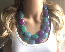 Load image into Gallery viewer, Green & Pink Chunky Statement Necklace, Big beaded jewelry, Double Strand Statement Necklace, pink green jewelry set earrings