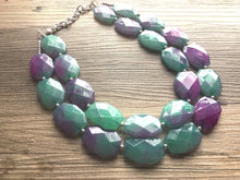 Load image into Gallery viewer, Green & Pink Chunky Statement Necklace, Big beaded jewelry, Double Strand Statement Necklace, pink green jewelry set earrings