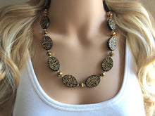 Load image into Gallery viewer, Single Strand black & Gold Statement Necklace, Bib necklace, everyday necklace, beaded necklace, bridesmaid necklace, gold necklace