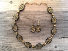 Load image into Gallery viewer, Single Strand black & Gold Statement Necklace, Bib necklace, everyday necklace, beaded necklace, bridesmaid necklace, gold necklace