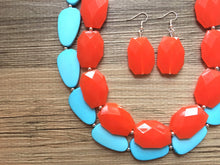 Load image into Gallery viewer, Orange & Turquoise Necklace, double strand jewelry, big beaded chunky statement necklace, blue necklace, turquoise jewelry, orange jewelry