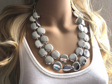 Load image into Gallery viewer, Silver Mirror Jewelry Set, Nautical Chunky Statement Necklace, Big beaded jewelry, Double Strand Statement Necklace, silver necklace