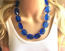 Load image into Gallery viewer, Royal blue Statement Necklace & Earring set, blue jewelry, Your Choice of GOLD or SILVER, navy bib chunky necklace, dark blue round necklace