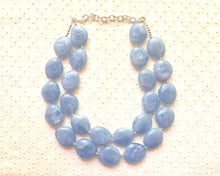 Load image into Gallery viewer, Light Blue Chunky Statement Necklace, Big beaded jewelry, Double Strand Statement Necklace, Bib necklace, blue bridesmaid wedding, praline
