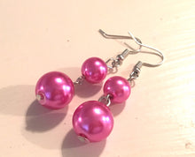 Load image into Gallery viewer, Five Strand Hot Pink chunky statement necklace & earrings, big bead jewelry gifts for women, bib jewelry Multi-Strand necklace, beaded