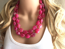 Load image into Gallery viewer, Dark Pink Chunky Statement jewelry set, Big bib beaded Double Strand Statement Necklace earrings, magenta bridesmaid wedding Magnolia